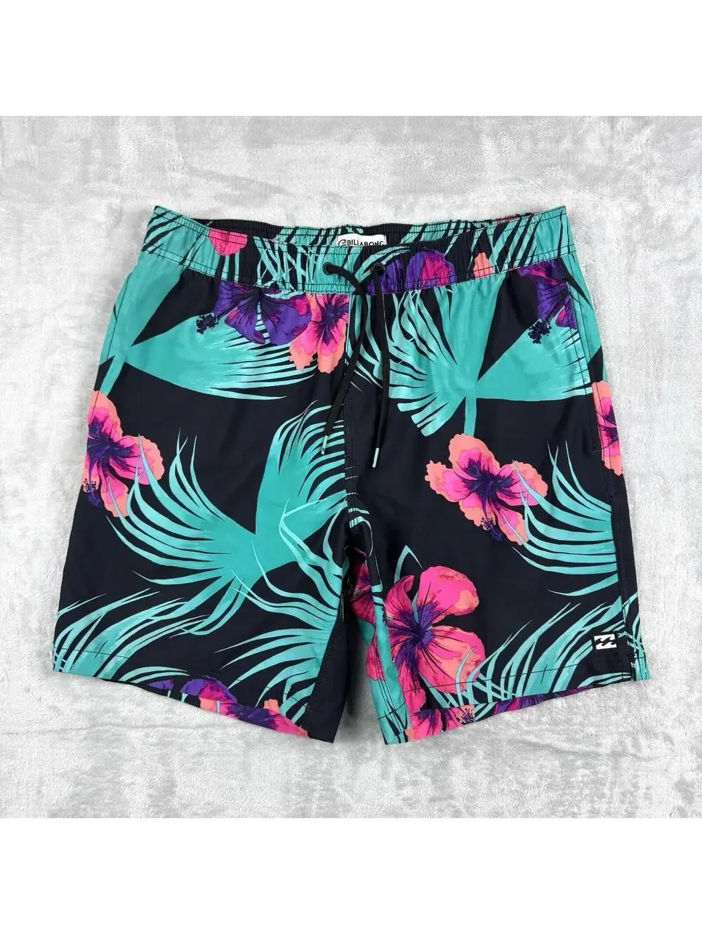 Billabong Sundays Layback Recycler Tropical Swim Shorts Size M Unlined Y2K Relax